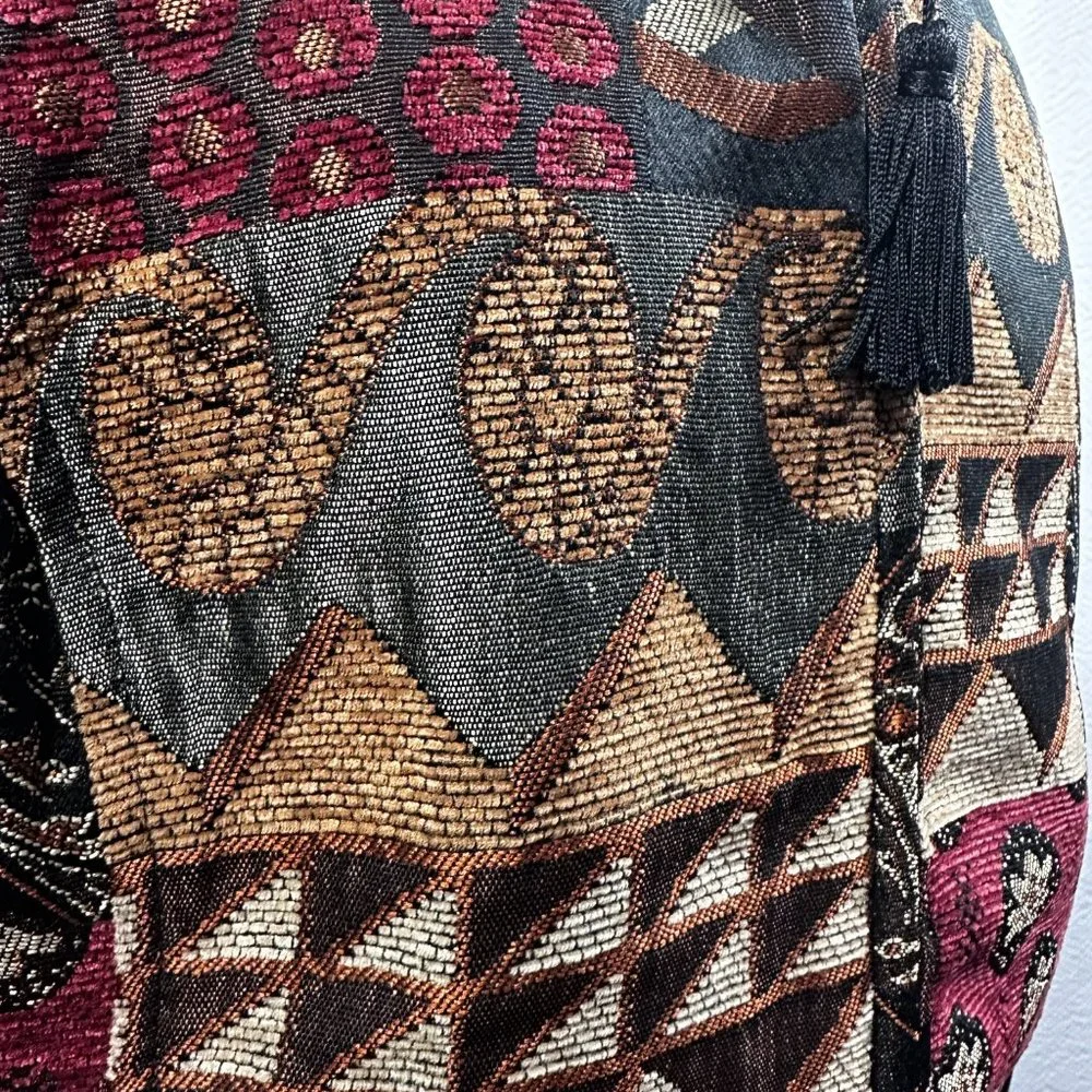 Vintage Tapestry Earth Tone Mandarin Full Zip jacket color blocked 2X - Picture 3 of 9